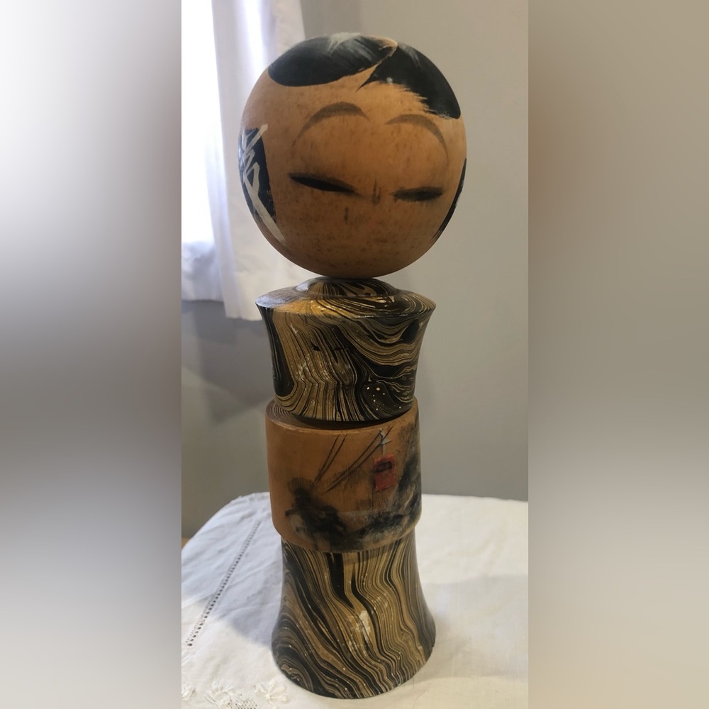 COPY - Vintage Koceshi Doll made in Japan Wooden Signed has some Wear 10” Tall